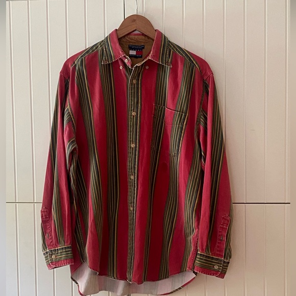 Tommy Hilfiger Green and Red Vintage Button Down - Picture 1 of 4